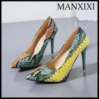 ราคา MANXIXI รองเท้าส้นสูงแฟชั่นผู้หญิง3 93นิ้วรองเท้าแตะลายหนังงูสวย ขนาด34 42 (16582343183)