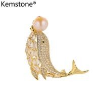 ราคา Kemstone เข็มกลัดรูปปลาโลมาไข่มุกเทียมชุบทองสำหรับผู้หญิงชุดอุปกรณ์เข็มกลัดแจ็คเก็ต (12948429320)