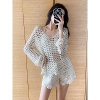 ราคา ชุดเข้าเซ็ท เสื้อครอปถักผูกหลังกับเสื้อคลุมและกางเกงไหมพรมทอลูกไม้ แยกชิ้นได้ (19071449188)