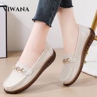 ราคา VIWANA รองเท้าส้นแบนสีขาวสำหรับผู้หญิงรองเท้าผู้หญิงหนังสไตล์เกาหลีรองเท้าส้นเตี้ยทรงสลิปออน Comfort ดำลำลอง (20817438826)