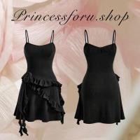 ราคา เดรสสายเดี่ยว สีดำ สั้น แต่งดอกไม้ แฟชั่นเวียดนาม (21256740144)