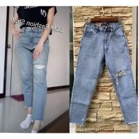 ราคา กางเกงยีนส์ทรงบอยเอวสูงแต่งขาด (16314219256)