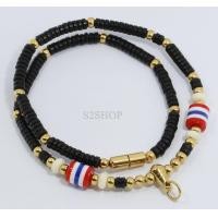 ราคา s2shop สร้อยคอกะลาตาเดียว ขั้นเม็ดสแตนเลสแท้พ่นเลเซอร์สีทองพร้อมลูกปัดลายธงชาติหัวขุน ห้อยพระได้ 1 องค์ ความกว้าง 4 มมความยาว 20 นิ้วNo 309 (18496947213)