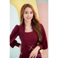 ราคา จั๊มสูทกางเกง เสื้อแขนยาวแต่งผ้าชีฟอง คอปีนคอโอบเข็มขัดแต่ง มี 8 สี (19214587413)