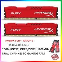 ราคา HyperX Fury 16GB 8GBX2 DDR3 1600MHz CL10 240 Pin หน่วยความจำเล่นเกมบนเดสก์ท็อป PC3 12800 1 5V DDR3L 1 35V 240พินชุดอุปกรณ์ DIMM 2ช่องสำหรับเล่นเกม PC RAM HX316C10FK2 16 สีแดง (13398424126)