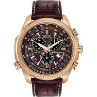 ราคา Citizen Mens Eco Drive Weekender Brycen Chronograph Watch in Gold tone Stainless Steel Brown Leather strap Model BL5403 03X (16939618678)