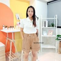ราคา 3505 5 สี กางเกงขาสั้น เอวสูง ผ้าซาร่า เอวสม็อคหลัง ปลายขาเบิ้ล (17889829099)