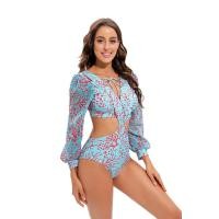 ราคา European and American bikini new long sleeved one piece swimsuit womens swimsuit solid color swimsuit one piece bikini beachwear (20091802022)
