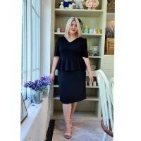 ราคา ชุดเดรสสาวอวบ บิ๊กไซส์ สีดำ ใส่ทำงาน คอวี ช่วงเอวแต่งระบาย แขนสั้น (17343943712)