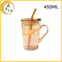 ราคา จัดส่งจากประเทศไทย แก้วกาแฟ ใส ไตล์เรียบง่ายมีหูจับพร้อมฝาปิดและหลอด450ml (21093758683)