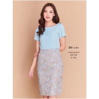ราคา Laboratory เดรส 8670 ชุดทำงาน ชุดไปงาน เดรสคอปาดกระโปรงลูกไม้อัดผ้ากาว (16408466192)