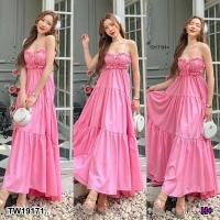 ราคา TW19171 เดรสสายเดี่ยว กระโปรงยาวบานละมุนละไม ตัวกระโปรงระบายต่อกันเป็นชั้นๆ เคลื่อนตัวพริ้วไหวดูสง่างาม (20914291878)