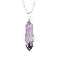 ราคา สร้อยคอหินธรรมชาติคริสตัลทรงกระบอกหกเหลี่ยมเครื่องประดับแอเมทิสต์ INSANESTORE66IN4ทรายสีน้ำเงิน Liontin Batu พันสายไฟโรสควอตซ์ (20162640367)