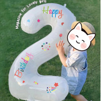 ราคา ลูกโป่งตัวเลข สีขาวมินิมอล ลูกโป่งวันเกิด HBD (16763552965)
