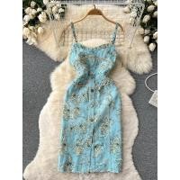 ราคา เดรสยีนส์ไร้สายพิมพ์ลายสตรีทแวร์แบบคลาสสิก MODE Korea สีฟ้ากระโปรงสั้นสายรัดชุดยีนส์เดนิมฤดูร้อนใหม่ (20690603293)