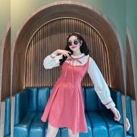 ราคา พร้อมส่ง เดรสทรูโทนผ้าครัชแขนยาวผูกโบว์หน้าแต่งกระดุมมุกดอกไม้พร้อมสายผูกเอว B49B69 A2470 (21289547713)