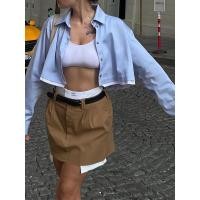 ราคา เสื้อครอปการต่อผ้าแบบสีตัดกันแขนยาวลำลองมีกระดุมเสื้อปกสำหรับผู้หญิงที่สวยงาม (17329974797)