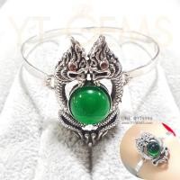 ราคา กำไลพญานาคคู่ นาคเกี้ยว โอบมณีสีเขียว มรกต กำไลเงินแท้ รมดำ พลอย CZ YTG 11702 (15910233383)