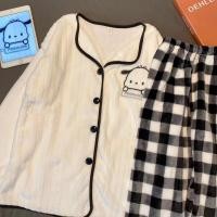 ราคา Kawaii Sanrio Kuromi ใหม่เกาหลีฤดูใบไม้ร่วง Kawaii สองชิ้นชุดนอนนุ่มหน้าแรกสวมขาออกสาวคริสต์มาสของขวัญวันเกิดเสื้อผ้า (20632630912)