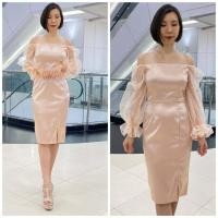 ราคา S 3XL ชุดราตรี เดรสผ้าดัชเชสอัดกาว แต่งแขนพองผ่าแก้วลายจุดซีทรู ปังๆไปเลยจ้า (1497312019)