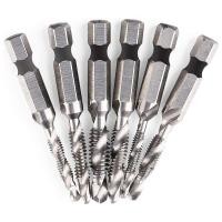 ราคา 6Pcs Drill Tap Set Hex SAE Combination Drill and Tap Bit Set HSS 4341 Screw Tap Deburr Drill Bit (20534203634)