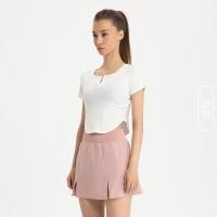 ราคา alo yoga Yoga Clothes Womens Summer Thin Short Sleeved Sports Top Rib Skinny Slimming Pilates Fitness (20791282750)
