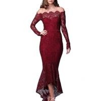 ราคา Wedding Bodycon Dress Long Sleeve Off Shoulder Lace Mermaid Cocktail Evening outfit for women (16832282558)