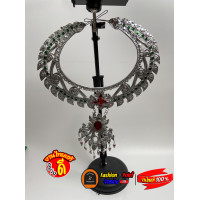 ราคา กรองคอลายฉลุสีเงินพลอยแดง งานไทยแท้ (16890076109)