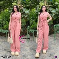 ราคา TW18910 Jumpsuit จั้มสูทแขนกุด ขายาว สายผูกเอว (20468494796)