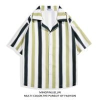 ราคา ลายทางแขนสั้นลำลองพิมพ์ลายดิจิตอลคอเสื้อสไตล์ฮาวายผ้าไอซ์ซิลค์ปกสไตล์ชายหาดเสื้อเชิ๊ตลายดอกไม้ลายทาง (20469701071)