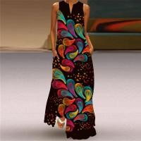 ราคา Robe New Summer Womens Clothes Sleeveless Maxi Dress V neck Printed Emerald Dress Womens Long Dress (21134316381)