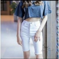 ราคา MesubShop 833 งานป้ายของแท้ กางเกงยีนส์ ขาสามส่วน สีดำฟอก แต่งขาขาด (14359100516)