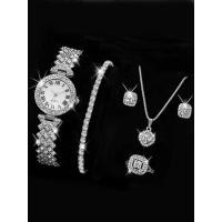 ราคา 5PCS Set Watch Women Ring Necklace Earrings Rhinestone Fashion Wristwatch Female Casual Ladies Watches Bracelet Set Clock (20009107837)