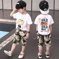 ราคา DMชุดเด็กผู้ชายหล่อลายพรางเสื้อผ้าสูทแขนสั้นเสื้อยืดตัวอักษร กางเกงขาสั้นลายพราง (18496370620)