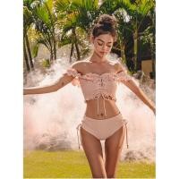 ราคา ชุดว่ายน้ำทูพีชชมพูกางเกงลายดอก กางเกงเอวสูง เสื้อมัดคล้องคอ (20687376280)