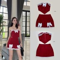 ราคา LINDA BRAND LD089 ชุดเซต 2 ชิ้น เสื้อเกาะอก แมทช์กับ กระโปรงสั้นแต่งด้วยลูกไม้สีขาว (21141904878)