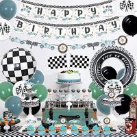 ราคา อุปกรณ์ตกแต่งงานวันเกิดรถแข่งสีฟ้าสำหรับเด็กผู้ชาย รถแข่งธงประดับวันเกิดแห่งความสุขพวงมาลัยท็อปเปอร์ธงลายตารางหมากรุกลูกโป่งที่แต่งหน้าคัพเค้กรถแข่งของเล่นไปปาร์ตี้แข่งรถอุปกรณ์สำหรับ1st 2nd 3rd วันเก