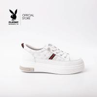 ราคา Playboy รองเท้าผ้าใบผู้หญิง ลิขสิทธิ์แท้ รุ่น ST H224C1106R1 WH ดีไซน์ผ้าใบส้นหนาสกรีนลายสีเงินแต่งแถบ สีขาว (20372390890)