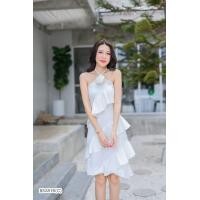 ราคา BS3876 เดรสออกงาน งานแต่ง เพื่อนเจ้าสาว ผ้าซาร่าเนื้อเงา แต่งระบาย แต่งกุหลาบ (20717843909)