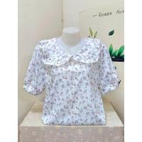 ราคา เสื้อคอบัวระบายแขนสั้นลายดอก ผ้าไหมอิตาลี ผ้านิ่มเนื้อดี ตัวผ้าไม่บางใส่สบายไม่ร้อน อก42 ยาว 24 นิ้ว (21057267422)