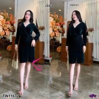 ราคา TW11672 เดรสกำมะหยี่อกไขว้ (1403602637)