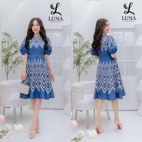 ราคา เดรสลายไทย ลายหยักกรมฟ้า Luna (20855948836)