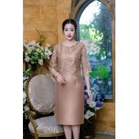 ราคา เดรสผ้าไหมเย็บคลุมลูกไม้ซีทรูช่วงบน สวยหรู สวมสบาย สีน้ำตาลทอง สีชมพู ขนาด s 3XL ออกงาน ราตรี ปาร์ตี้ สังสรรค์ (21267525356)