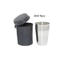 ราคา แก้วไวน์วิสกี้สำหรับเดินทางแคมป์ปิ้งกลางแจ้งกระเป๋าถือหนังสีดำแก้วน้ำสแตนเลส4ชิ้นขนาด30มล (21171194613)