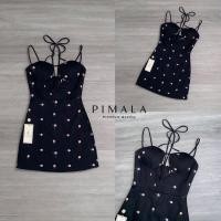 ราคา Pimala เดรสงานปักดอกไม้สีสดใสงานสวยมาก เดรสสายเดี่ยวสีดำทรงแซ่บเปิดอกมีสายคาดผูกคอ (20560982886)