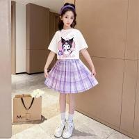 ราคา Sanrio Kuromi ชุดเสื้อยืดเด็กผู้หญิงและ JK กระโปรงลายสก็อต2ชิ้นชุดชุดปาร์ตี้คอสเพลย์นักเรียน (21199150609)