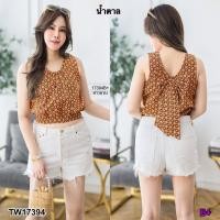 ราคา TW17394 เสื้อ สาวอวบ คอกระเช้าลายไทย (13519642041)
