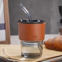 ราคา แก้วกาแฟ ราคาถูก แก้วใส่กาแฟร้อน แก้วใส่น้ำ 400ml แก้วใส่กาแฟ สไตล์มินิมอล พร้อมหลอดแก้ว ฝาปิด ปลอกหนังกันร้อน แก้วกาแฟ พร้อมหลอดแก้วสีใส มีที่จับกันความร้อน พกพาสะดวก (19258538693)