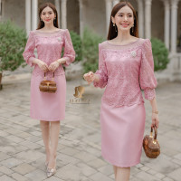 ราคา 6356 เดรสลูกไม้สุดหรูคอปาดแขนบอลลูน (20611278318)