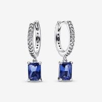 ราคา 925 Sterling Silver Blue Rectangular Sparkling Hoop Earrings Square Geometry Gemstone Dangle Earring Jewelry For Women (20976312107)